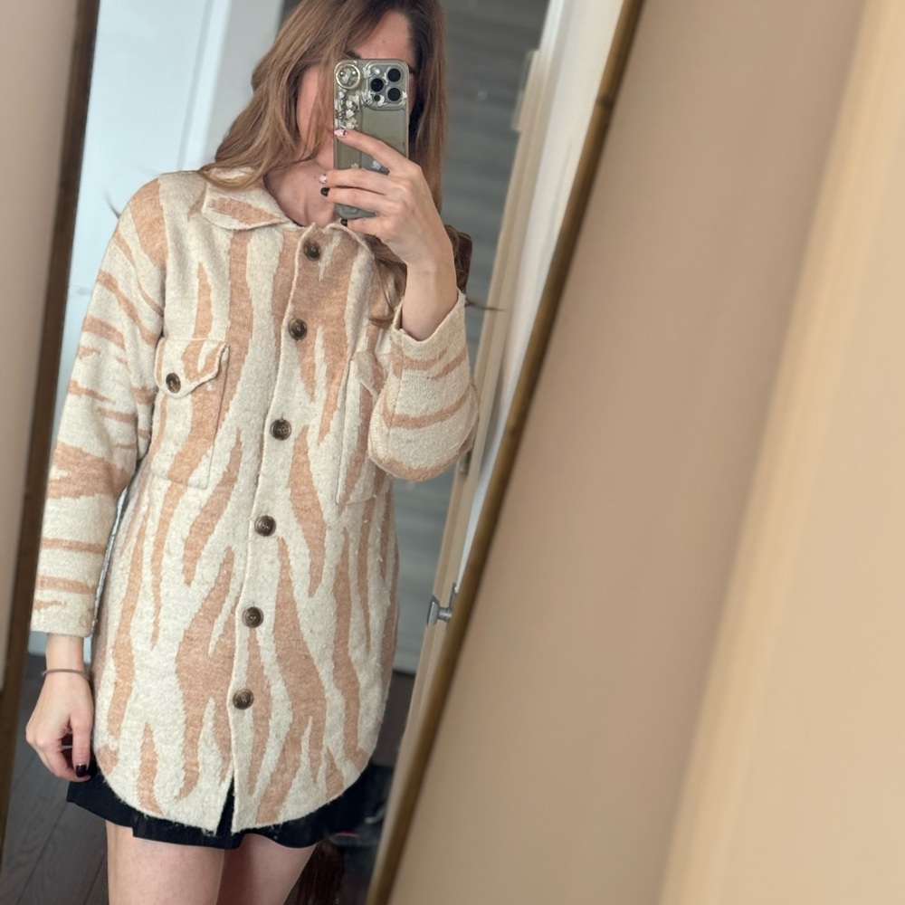 Mango Tan and Cream Striped Cardigan